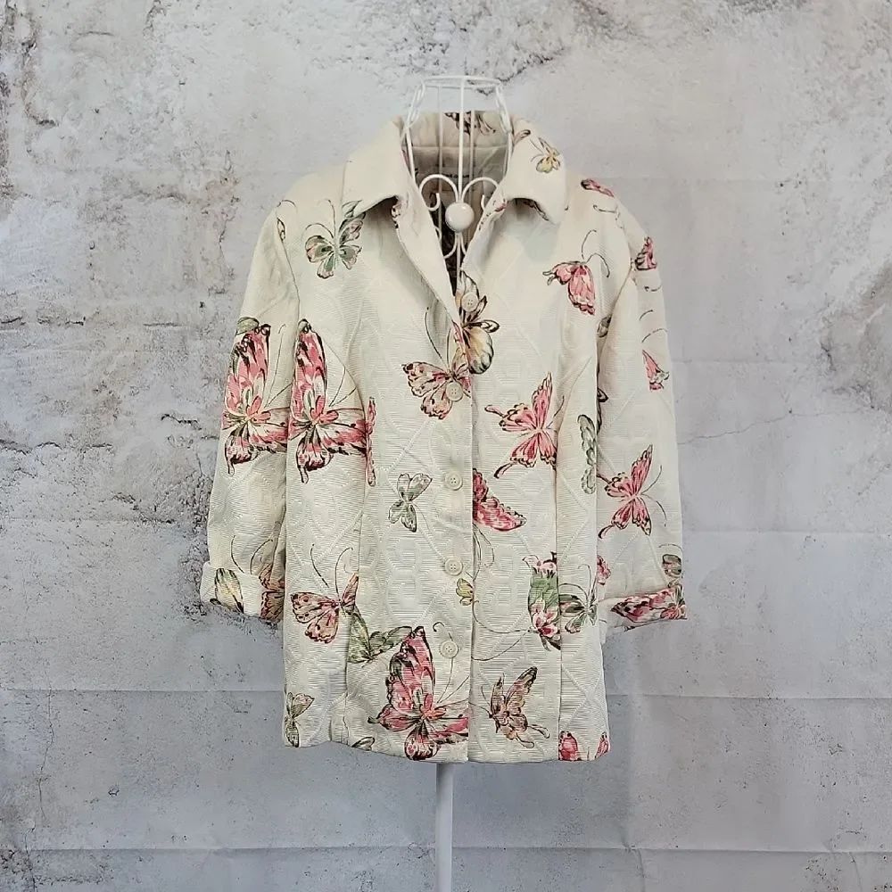 Alfred Dunner ButterflyโPrint Blazer Jacket - Cream & Pink Womens Size 16W